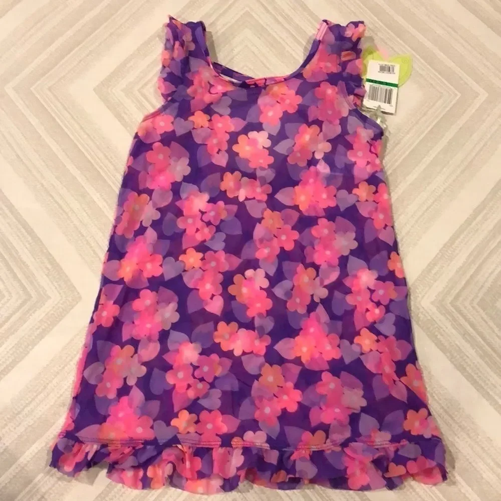 Hula Star Girls Mesh Floral Purple & Pink Cover-up
